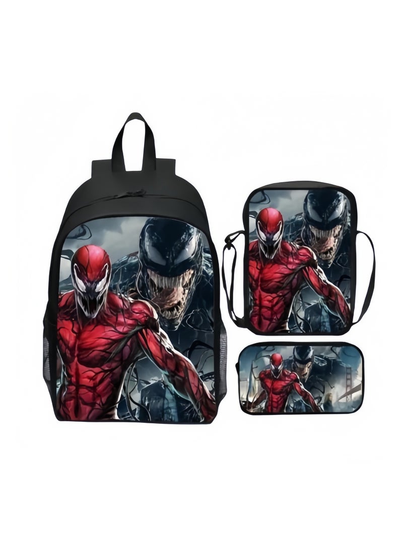 Boys Spider-Man Superman Printed Student Cartoon Schoolbag Backpack 29*16*42CM + Shoulder Bag 19*6*23CM + Pen Bag 24*7*11CM Three-piece Set