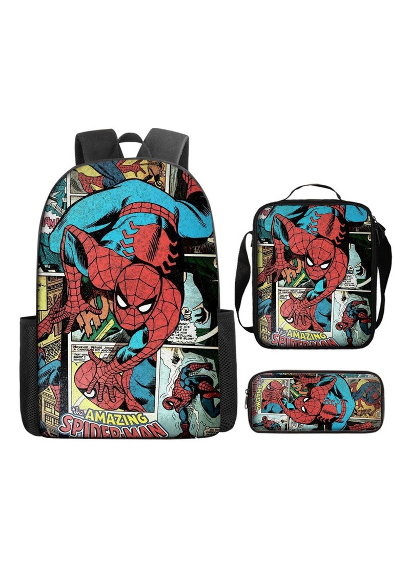 Marvel Spider-Man Cartoon Anime Student Schoolbag Backpack 29*16*42CM+ Shoulder Bag 19*6*23CM+ Pen Bag 24*7*11CM Three-piece Set