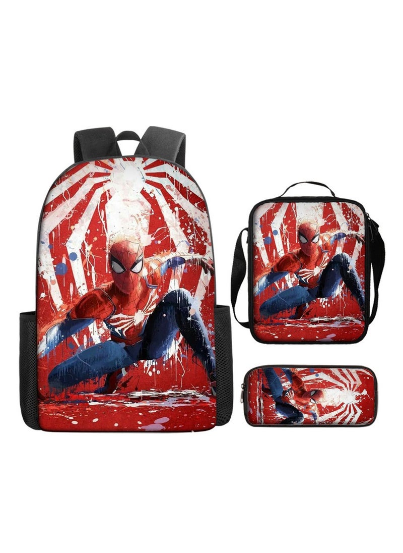 Marvel Spider-Man Cartoon Anime Student Schoolbag Backpack 29*16*42CM+ Shoulder Bag 19*6*23CM+ Pen Bag 24*7*11CM Three-piece Set