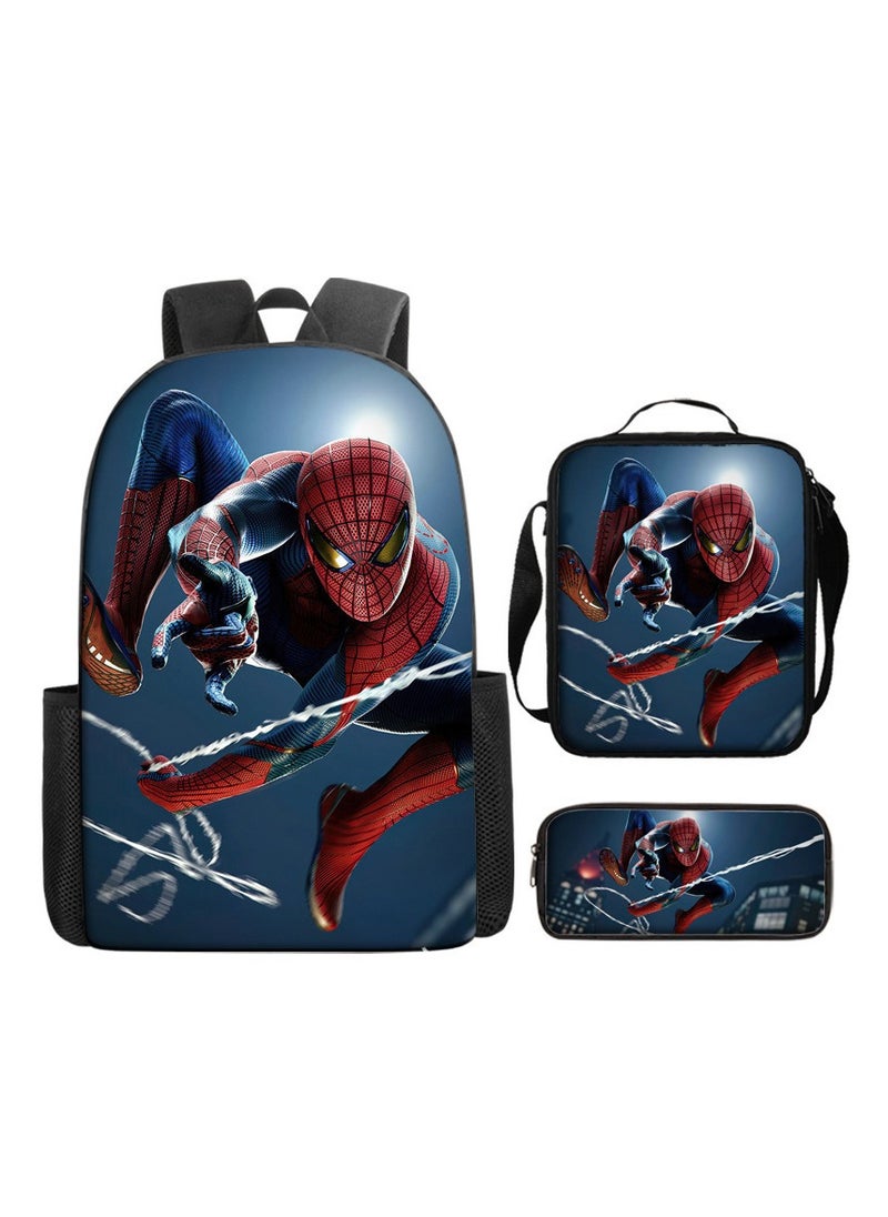 Marvel Spider-Man Cartoon Anime Student Schoolbag Backpack 29*16*42CM+ Shoulder Bag 19*6*23CM+ Pen Bag 24*7*11CM Three-piece Set