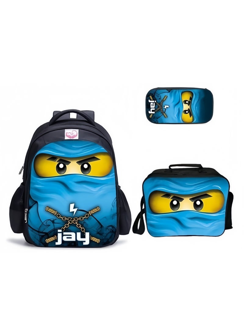 Phantom Ninjago Backpack Student Schoolbag Cartoon Anime Backpack 29*16*42CM+ Shoulder Bag 19*6*23CM+ Pen Bag 24*7*11CM Three-piece Set