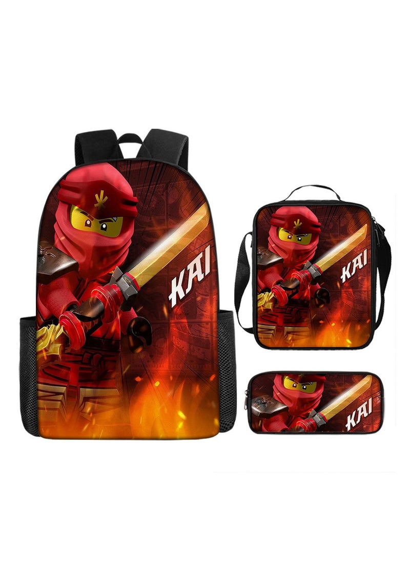 Phantom Ninjago Backpack Student Schoolbag Cartoon Anime Backpack 29*16*42CM+ Shoulder Bag 19*6*23CM+ Pen Bag 24*7*11CM Three-piece Set