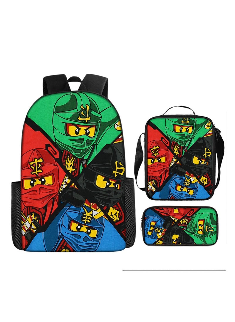 Phantom Ninjago Backpack Student Schoolbag Cartoon Anime Backpack 29*16*42CM+ Shoulder Bag 19*6*23CM+ Pen Bag 24*7*11CM Three-piece Set