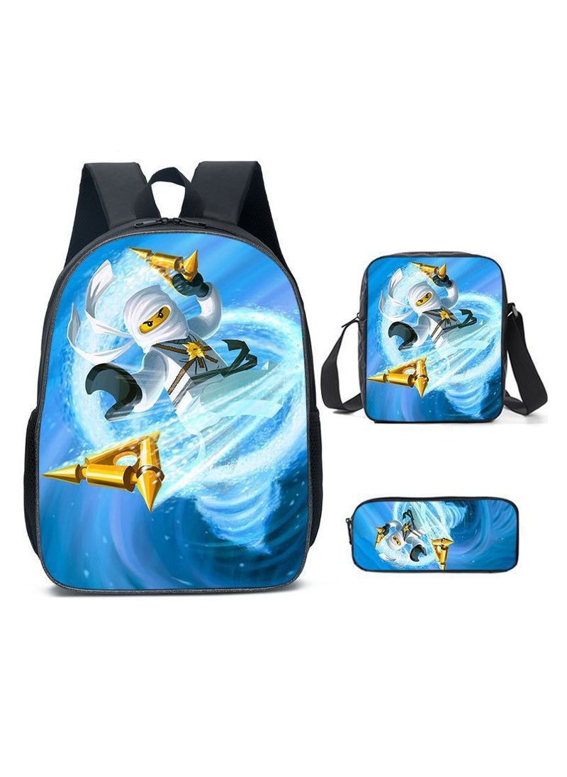 Phantom Ninjago Backpack Student Schoolbag Cartoon Anime Backpack 29*16*42CM+ Shoulder Bag 19*6*23CM+ Pen Bag 24*7*11CM Three-piece Set