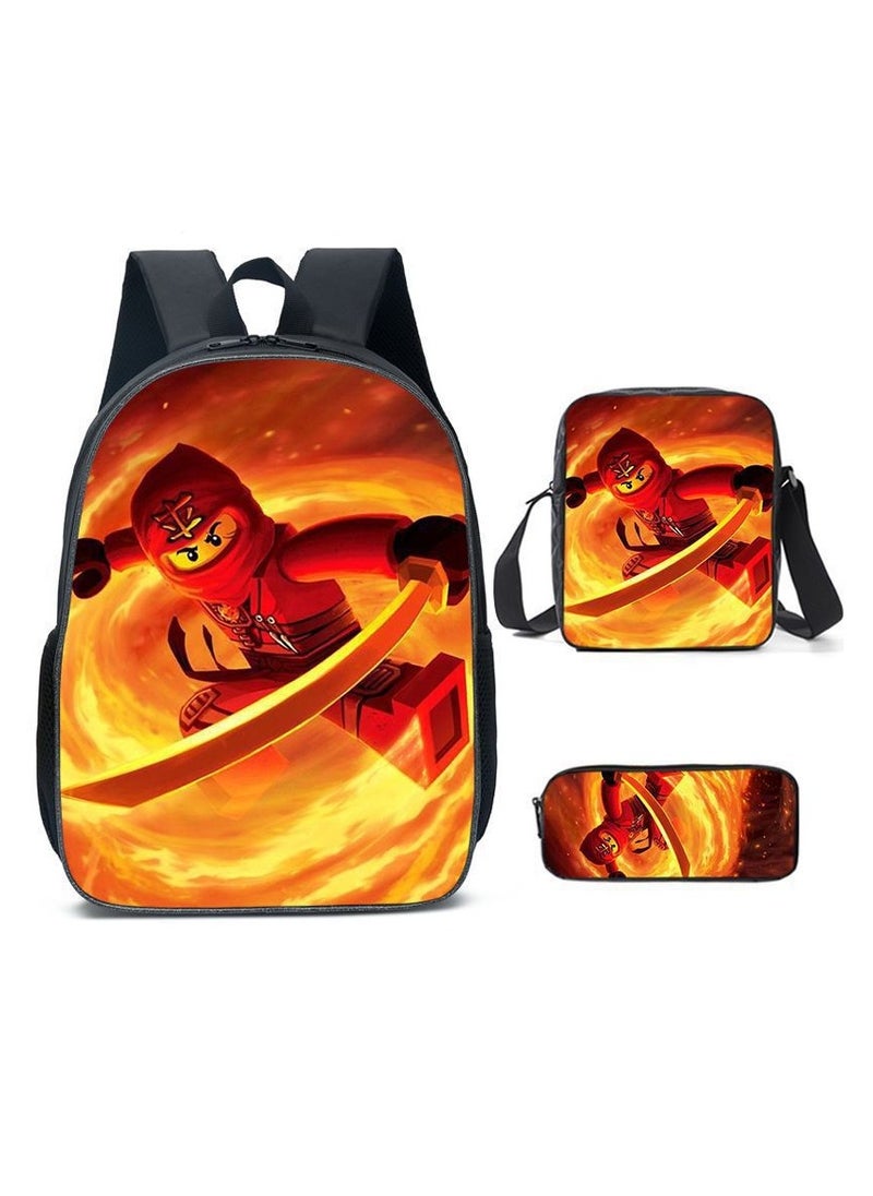 Phantom Ninjago Backpack Student Schoolbag Cartoon Anime Backpack 29*16*42CM+ Shoulder Bag 19*6*23CM+ Pen Bag 24*7*11CM Three-piece Set