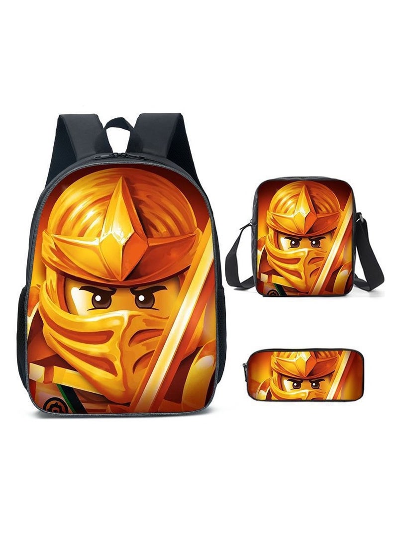 Phantom Ninjago Backpack Student Schoolbag Cartoon Anime Backpack 29*16*42CM+ Shoulder Bag 19*6*23CM+ Pen Bag 24*7*11CM Three-piece Set