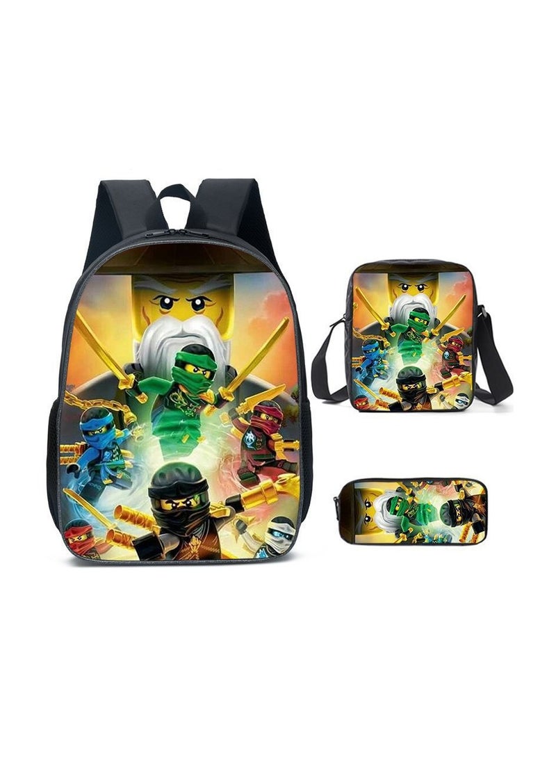 Phantom Ninjago Backpack Student Schoolbag Cartoon Anime Backpack 29*16*42CM+ Shoulder Bag 19*6*23CM+ Pen Bag 24*7*11CM Three-piece Set