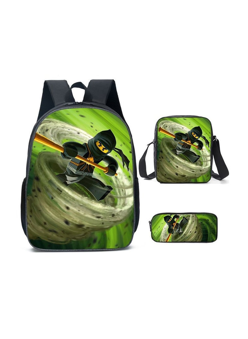 Phantom Ninjago Backpack Student Schoolbag Cartoon Anime Backpack 29*16*42CM+ Shoulder Bag 19*6*23CM+ Pen Bag 24*7*11CM Three-piece Set