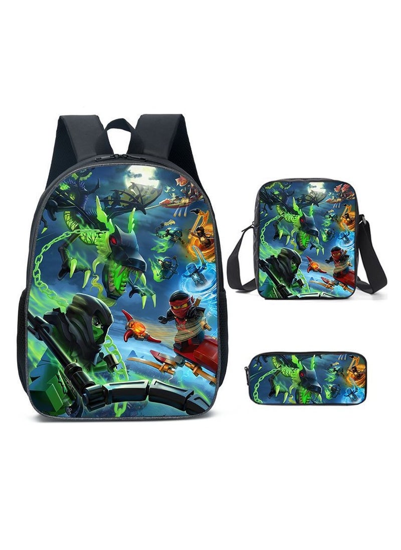 Phantom Ninjago Backpack Student Schoolbag Cartoon Anime Backpack 29*16*42CM+ Shoulder Bag 19*6*23CM+ Pen Bag 24*7*11CM Three-piece Set