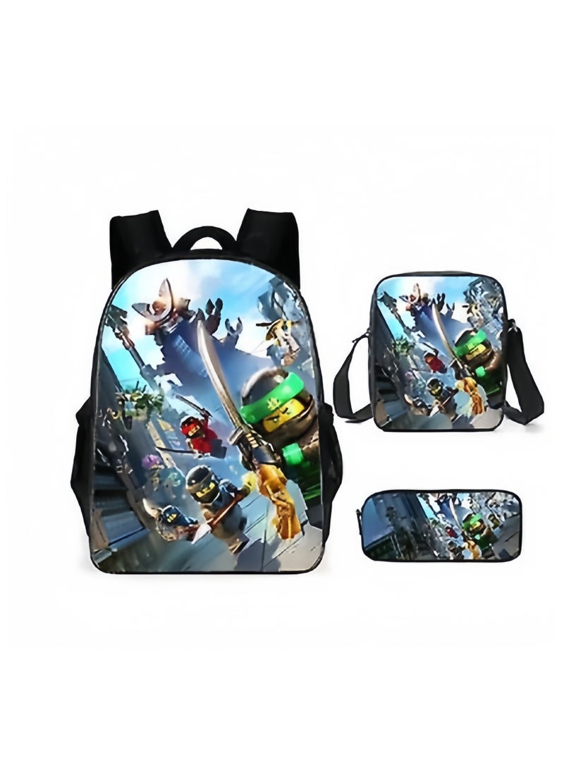 Phantom Ninjago Backpack Student Schoolbag Cartoon Anime Backpack 29*16*42CM+ Shoulder Bag 19*6*23CM+ Pen Bag 24*7*11CM Three-piece Set