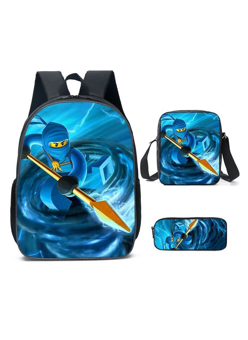 Phantom Ninjago Backpack Student Schoolbag Cartoon Anime Backpack 29*16*42CM+ Shoulder Bag 19*6*23CM+ Pen Bag 24*7*11CM Three-piece Set