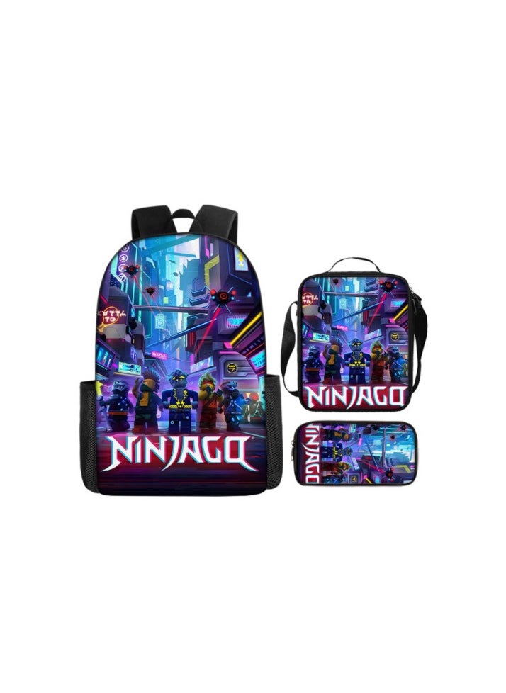 Phantom Ninjago Backpack Student Schoolbag Cartoon Anime Backpack 29*16*42CM+ Shoulder Bag 19*6*23CM+ Pen Bag 24*7*11CM Three-piece Set