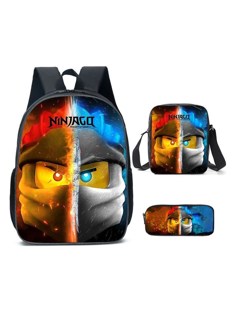 Phantom Ninjago Backpack Student Schoolbag Cartoon Anime Backpack 29*16*42CM+ Shoulder Bag 19*6*23CM+ Pen Bag 24*7*11CM Three-piece Set