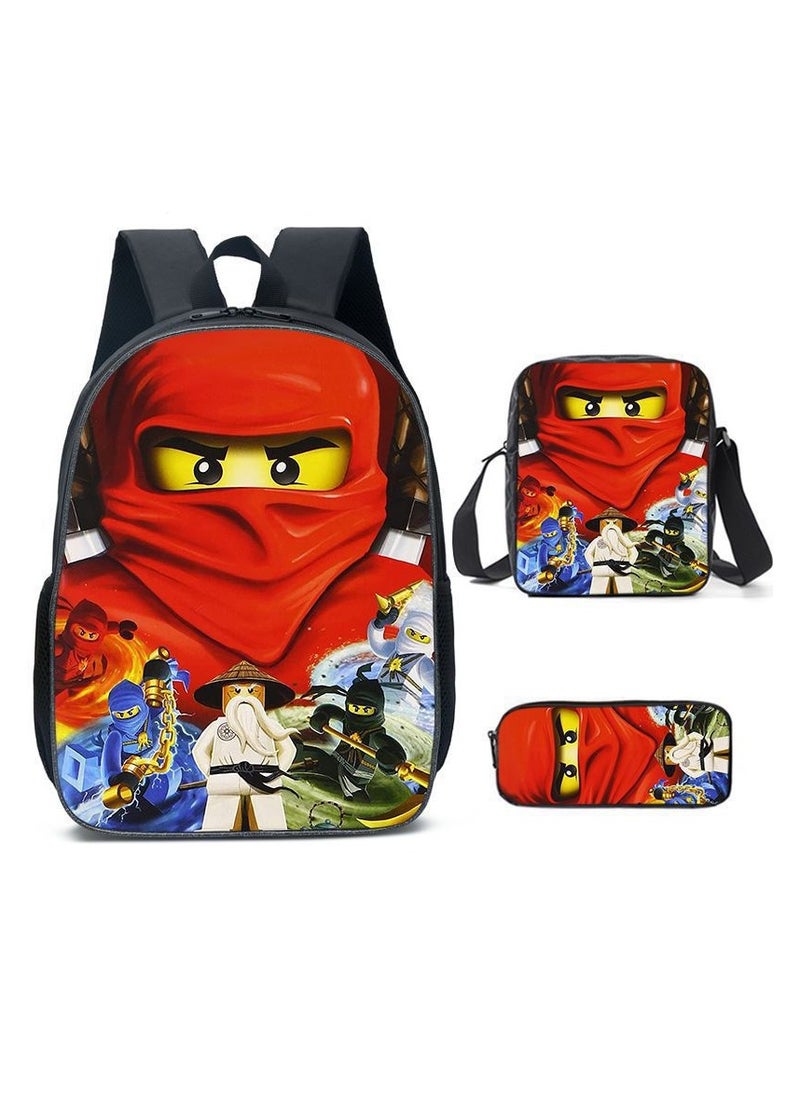 Phantom Ninjago Backpack Student Schoolbag Cartoon Anime Backpack 29*16*42CM+ Shoulder Bag 19*6*23CM+ Pen Bag 24*7*11CM Three-piece Set