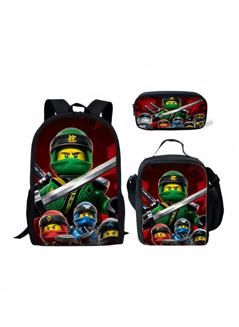 Phantom Ninjago Backpack Student Schoolbag Cartoon Anime Backpack 29*16*42CM+ Shoulder Bag 19*6*23CM+ Pen Bag 24*7*11CM Three-piece Set