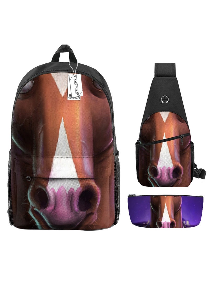 Student creative pattern backpack three-piece set 3D butterfly series men's and women's large-capacity computer backpack combination,21- Three-piece set - 25