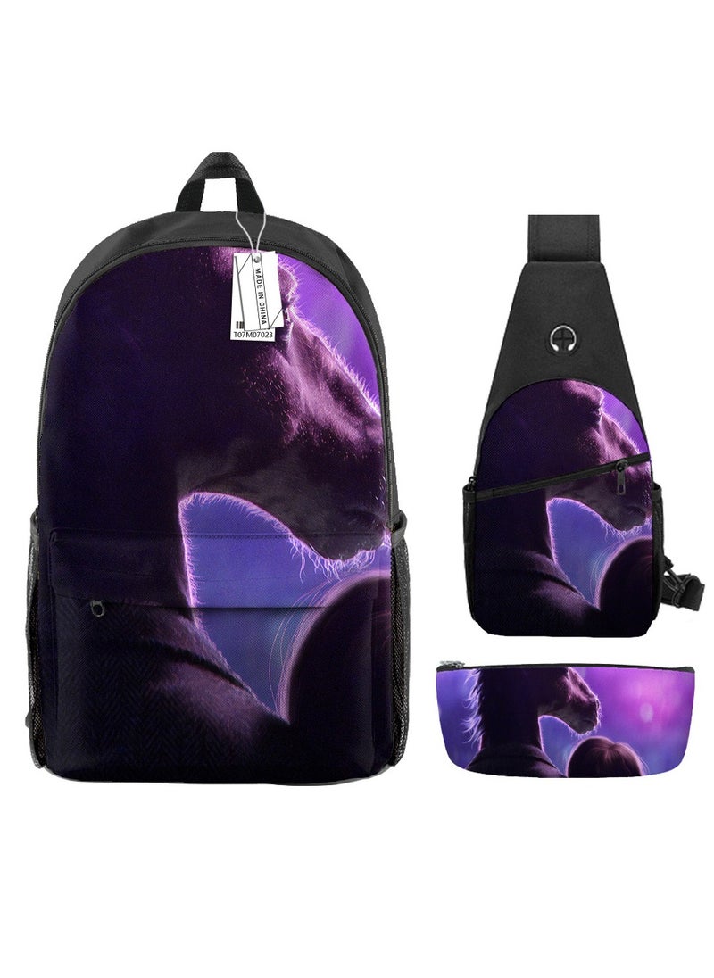 Student creative pattern backpack three-piece set 3D butterfly series men's and women's large-capacity computer backpack combination,21- Three-piece set - 23