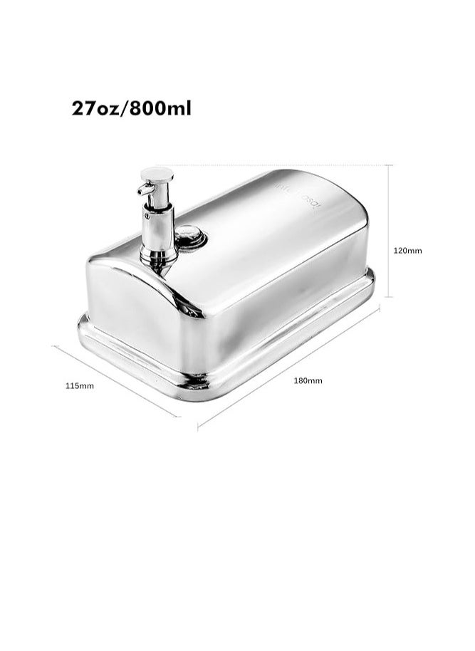 Manual Soap Dispenser, Commercial Stainless Steel Wall Mounted Hand Soap Dispenser for Bathroom Kitchen 800ml, Sliver