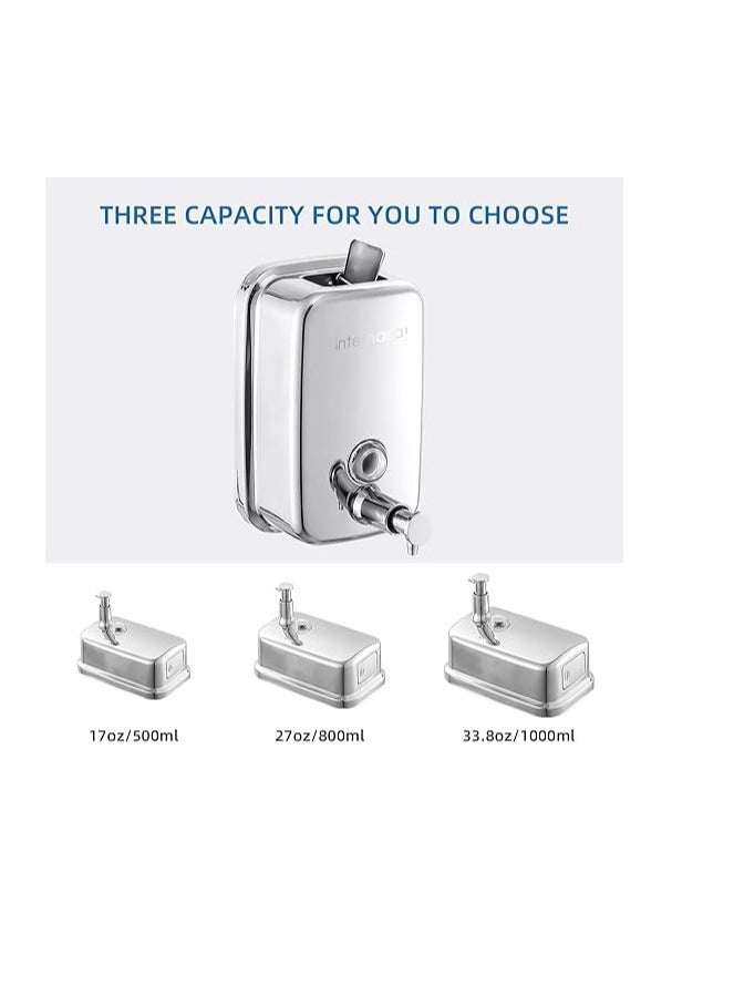 Manual Soap Dispenser, Commercial Stainless Steel Wall Mounted Hand Soap Dispenser for Bathroom Kitchen 800ml, Sliver