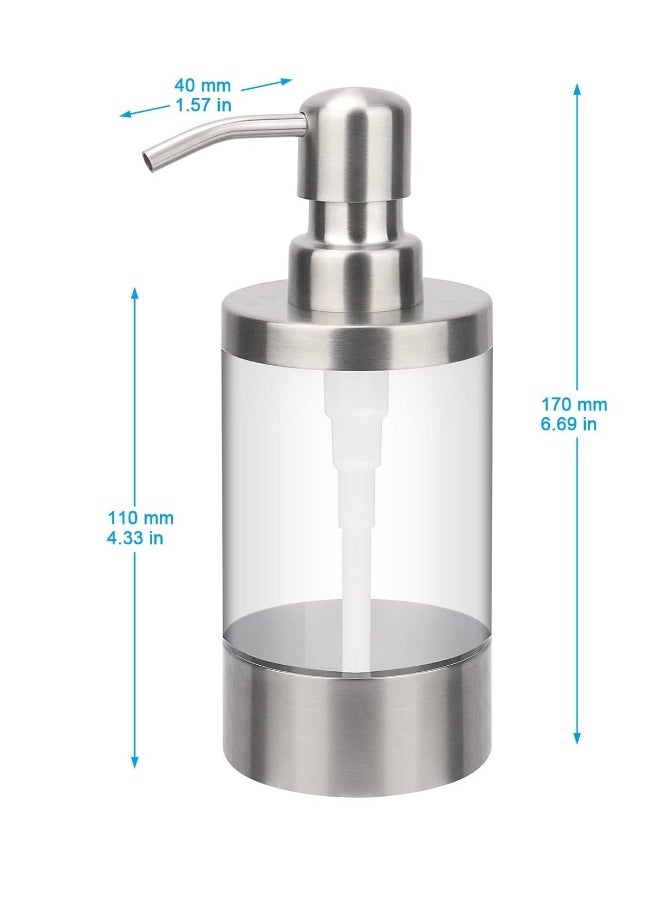 Clear Acrylic Stainless Steel Soap Dispenser, Clear Acrylic Bottle Washing Up Liquid Dispenser, for Kitchen, Bathroom, Toilet, Shopping Mall, Hotel 250ml