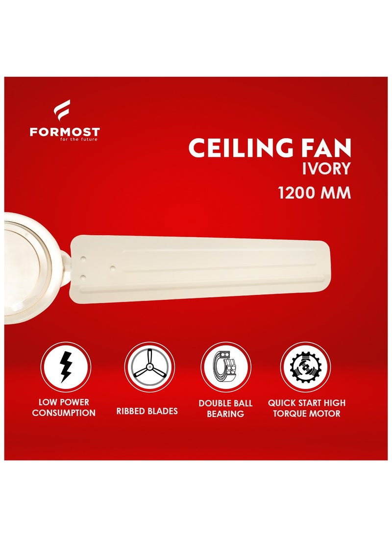 FORMOST 1200mm Electric Ceiling Fan Ivory High Air Delivery Energy Efficient