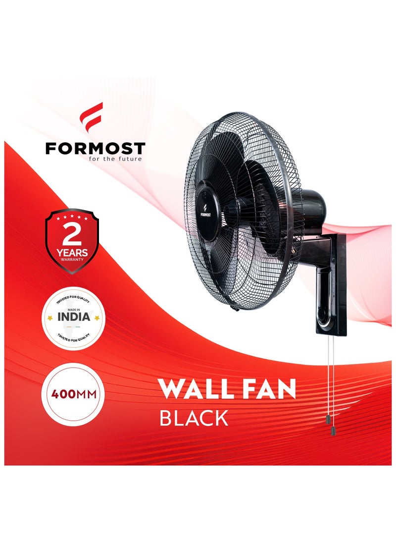 FORMOST 50W Wall Fan 3 Speed Black 100% Copper Winding 2 Years Warranty