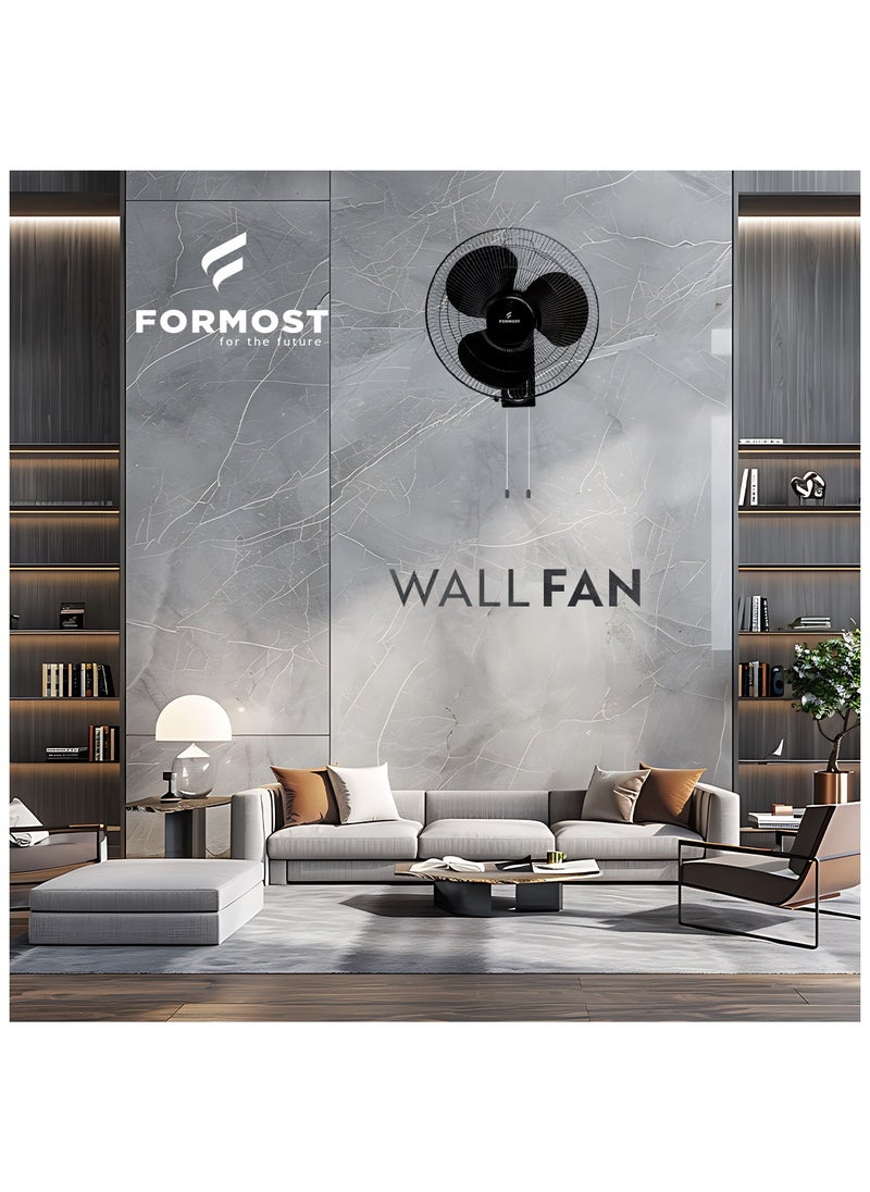 FORMOST 50W Wall Fan 3 Speed Black 100% Copper Winding 2 Years Warranty