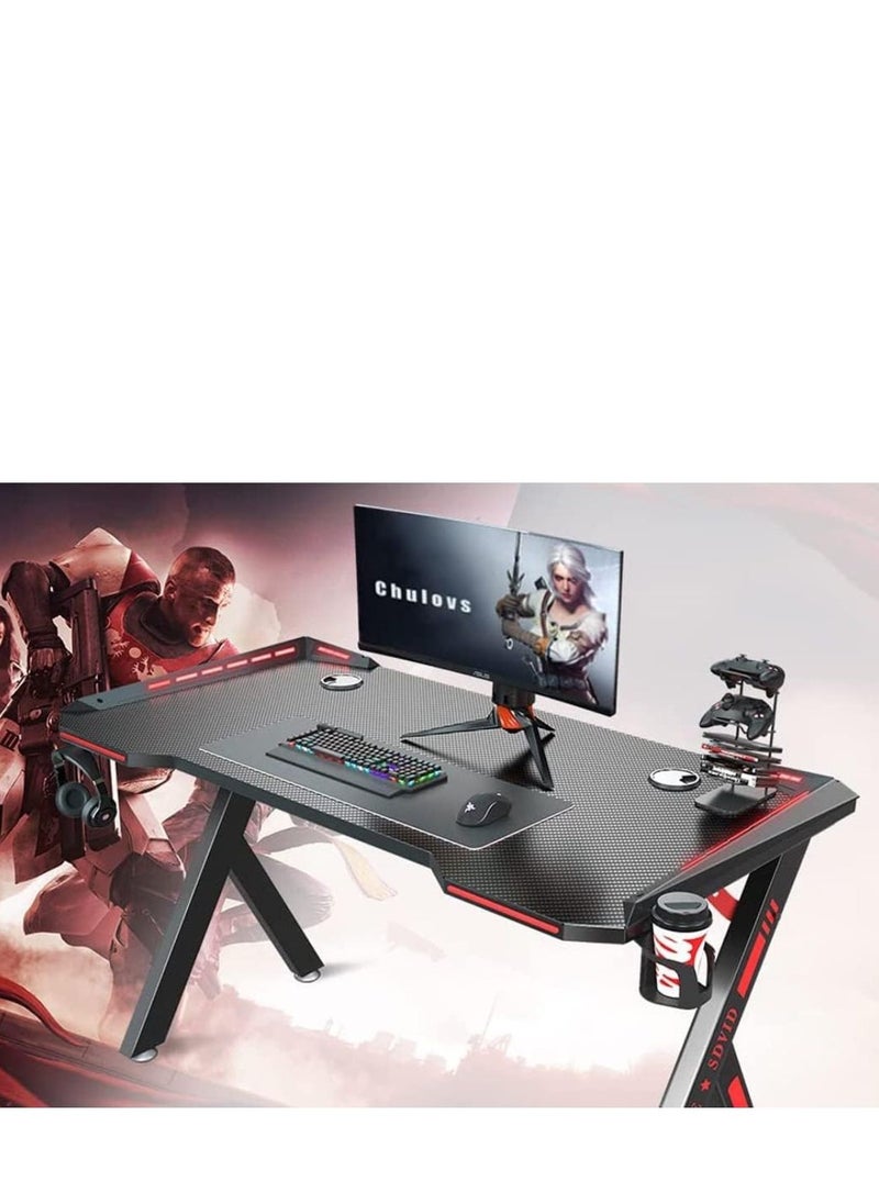 Gaming Desk with LED RGB RC Light,Z Shaped for Pc,Blue120×60×75cm