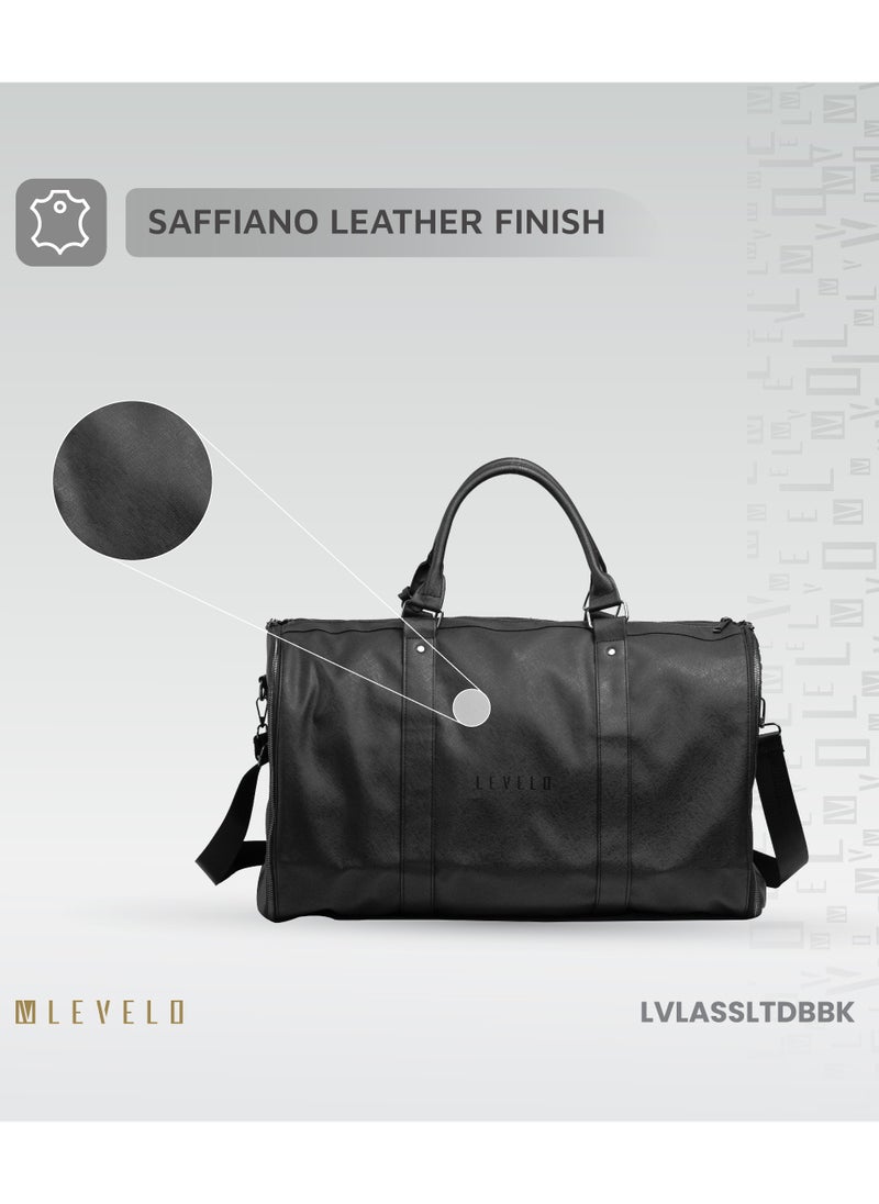 Saffiano Leather Travel Duffle Bag AllInStyle / Exquisite Safeguarding /Suit-Friendly Design / Wrinkle-Free Clothes / Garment Protection / 40L Interior / Comfortable Portability Travel Bag - Black