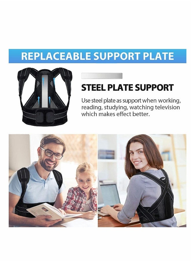 Posture Corrector for Men Women, Back Brace with Replaceable Support Plate, Breathable and Adjustable Back Support Providing Pain Relief from Back, Neck & Shoulder