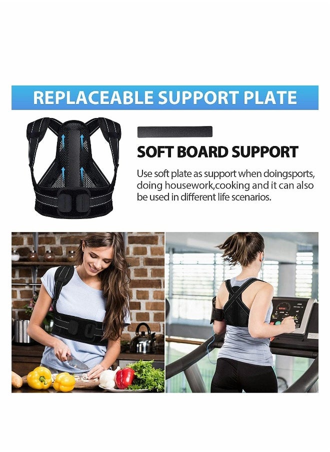 Posture Corrector for Men Women, Back Brace with Replaceable Support Plate, Breathable and Adjustable Back Support Providing Pain Relief from Back, Neck & Shoulder