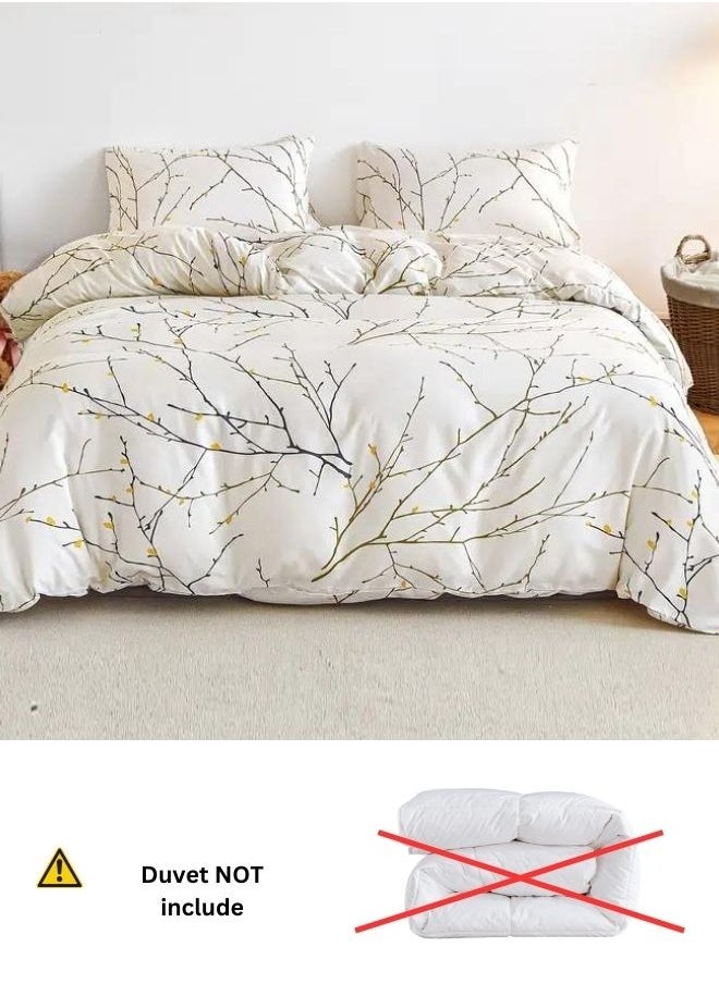 Single Size 4 Pieces Twigs Print Duvet Cover Set, Beige color.