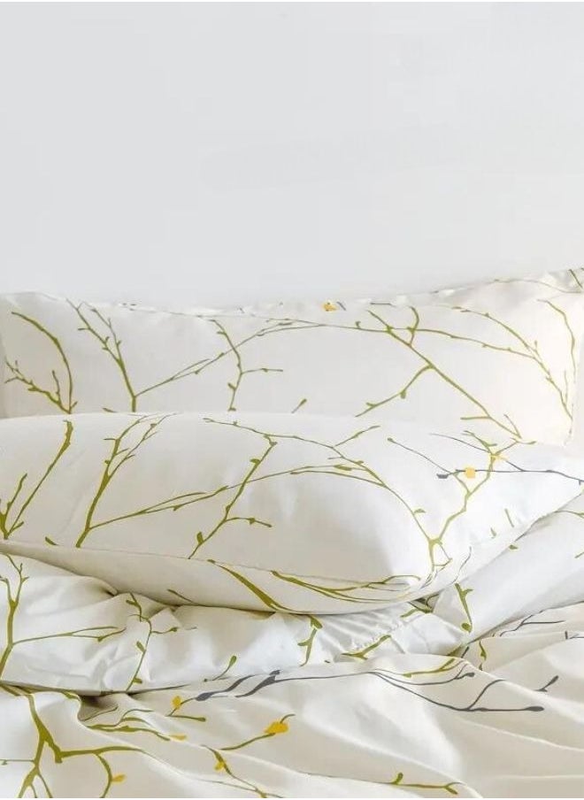 Single Size 4 Pieces Twigs Print Duvet Cover Set, Beige color.