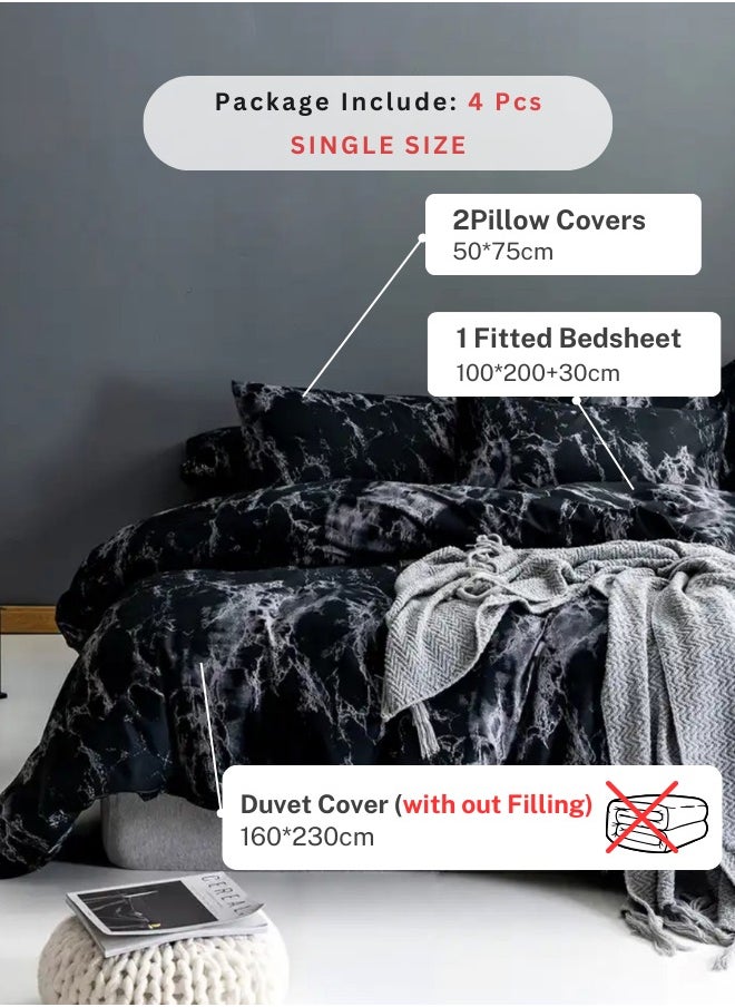 4 Piece Single Size Duvet Cover Set Marble Design.