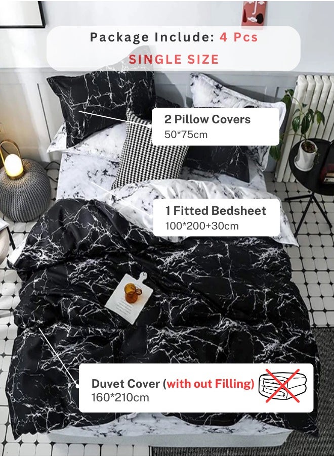 Single size 4-piece duvet cover set marble design.