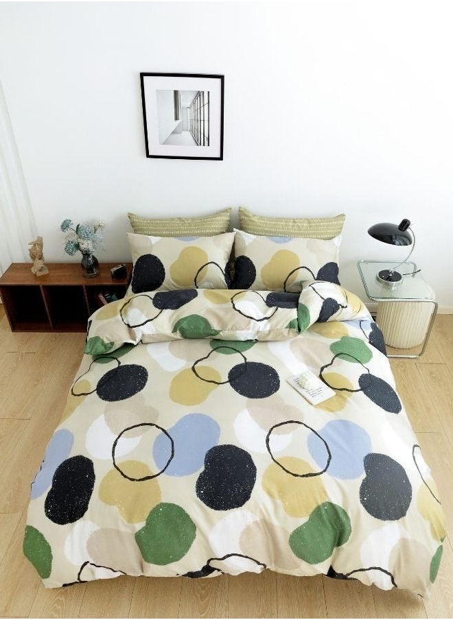 6-Piece Fresh Modern Style With Print Design Without Filler Duvet Cover Set Includes 1xDuvet Cover 220x240cm, 1xBedsheet 200x200+30cm, 4xPillow Cover 50x75 cm