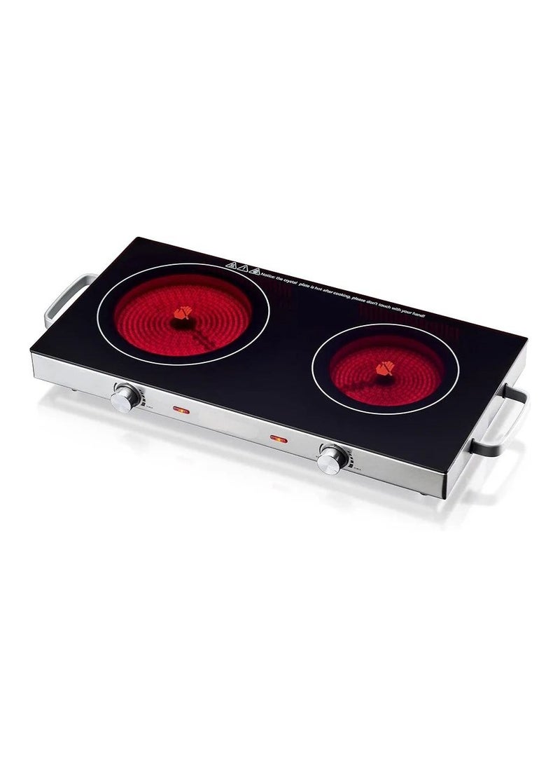 Infrared Hob Glass Ceramic Double Hob with Infrared Heat 2 x Electric Hobs Suitable for All Pots and Pans 2800 W Camping Office Kitchen Outdoor 2 hobs.