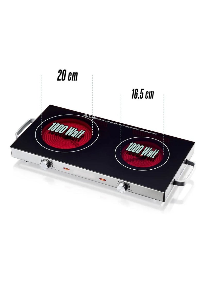 Infrared Hob Glass Ceramic Double Hob with Infrared Heat 2 x Electric Hobs Suitable for All Pots and Pans 2800 W Camping Office Kitchen Outdoor 2 hobs.