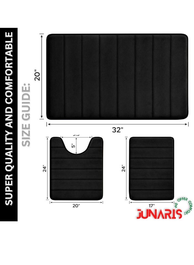 Bathroom Rug Set 3 Piece - Non Slip Extra Soft Absorbent Washable & Dry Toilet Memory Foam Bath Mat Sets