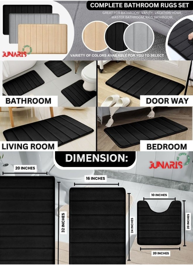 Bathroom Rug Set 3 Piece - Non Slip Extra Soft Absorbent Washable & Dry Toilet Memory Foam Bath Mat Sets