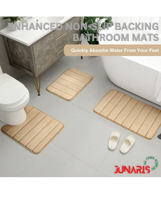 Bathroom Rug Set 3 Piece - Non Slip Extra Soft Absorbent Washable & Dry Toilet Memory Foam Bath Mat Sets