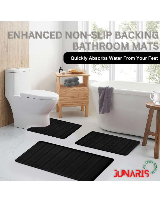 Bathroom Rug Set 3 Piece - Non Slip Extra Soft Absorbent Washable & Dry Toilet Memory Foam Bath Mat Sets