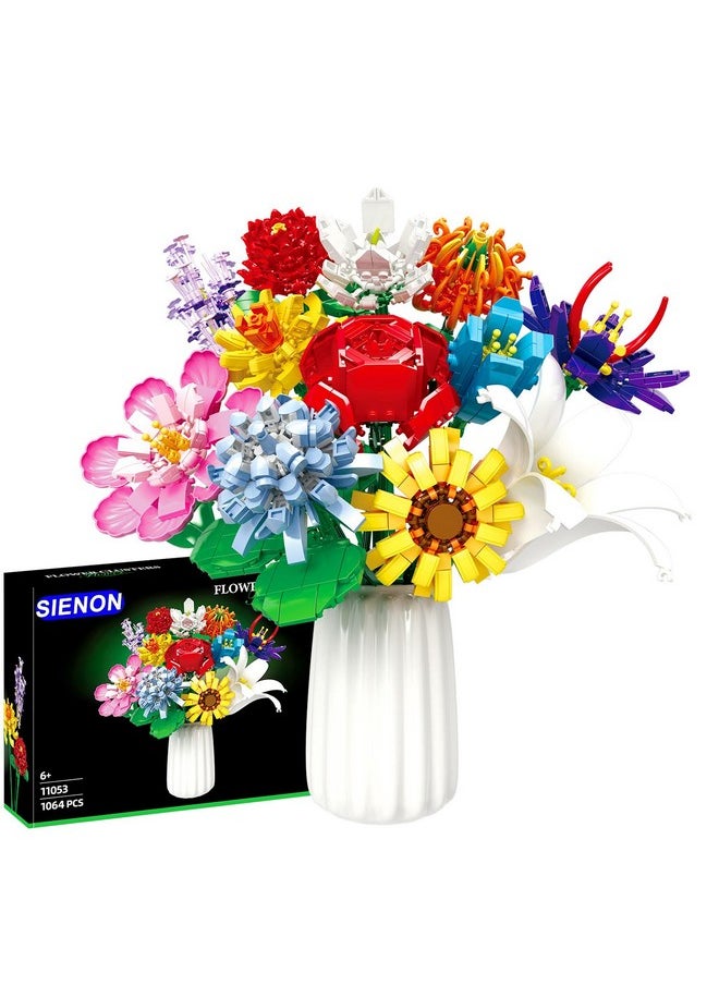 Flower Bouquet Building Set-1064 Pcs 12 Kinds Of Flowers Botanical Collection, Building Blocks Flower Brick Toys Creative Project For Home Room Décor Valentines’ Day Christmas Birthday