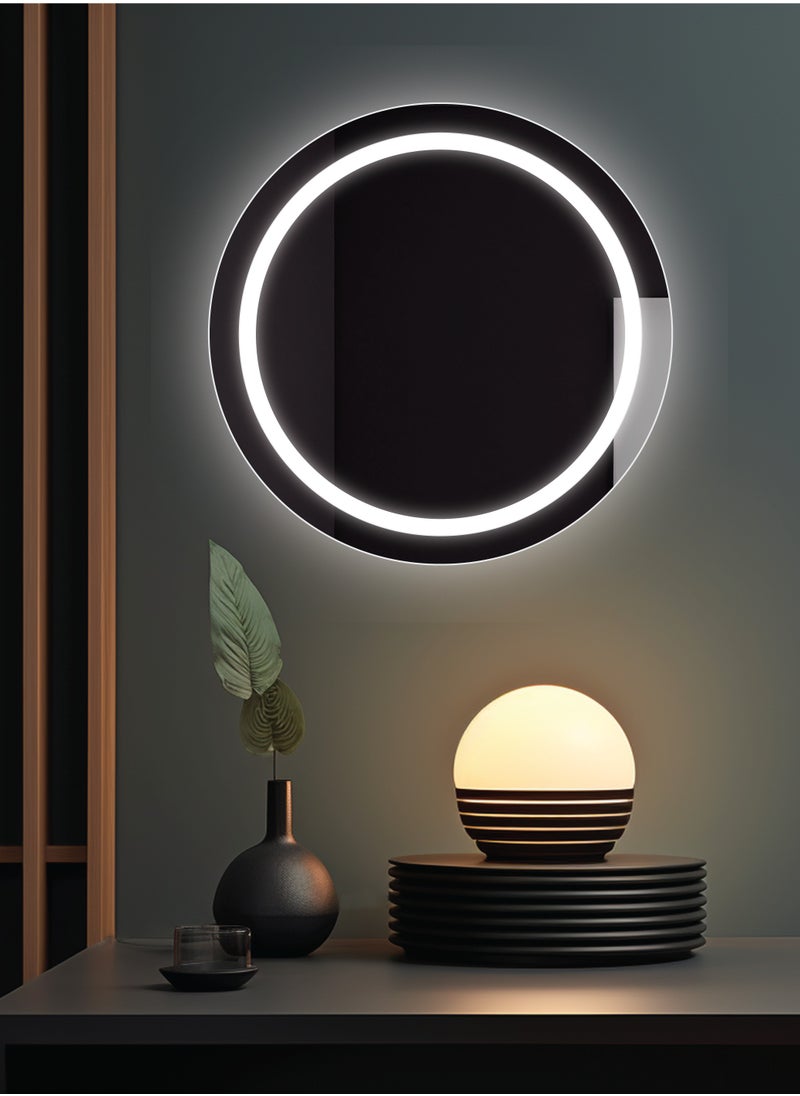 Echo Smart Mirror 60 CM Round Shape LED Bathroom Mirror, Wall Mounted LED Vanity Mirror with touch button backlit Bedroom and Mackup Mirror, Premium quality Corner Edged LED smart Mirror  Ideal for Bathroom, Kitchen, Bedroom, living room, hallway