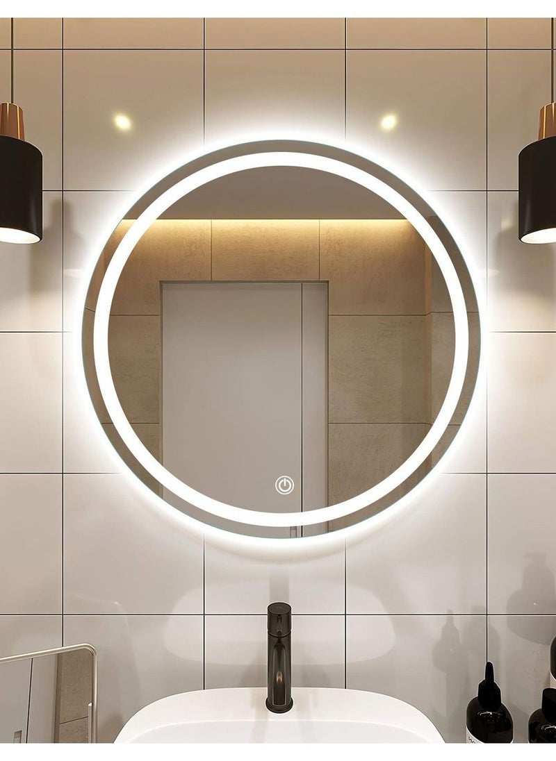 Echo Smart Mirror 60 CM Round Shape LED Bathroom Mirror, Wall Mounted LED Vanity Mirror with touch button backlit Bedroom and Mackup Mirror, Premium quality Corner Edged LED smart Mirror  Ideal for Bathroom, Kitchen, Bedroom, living room, hallway