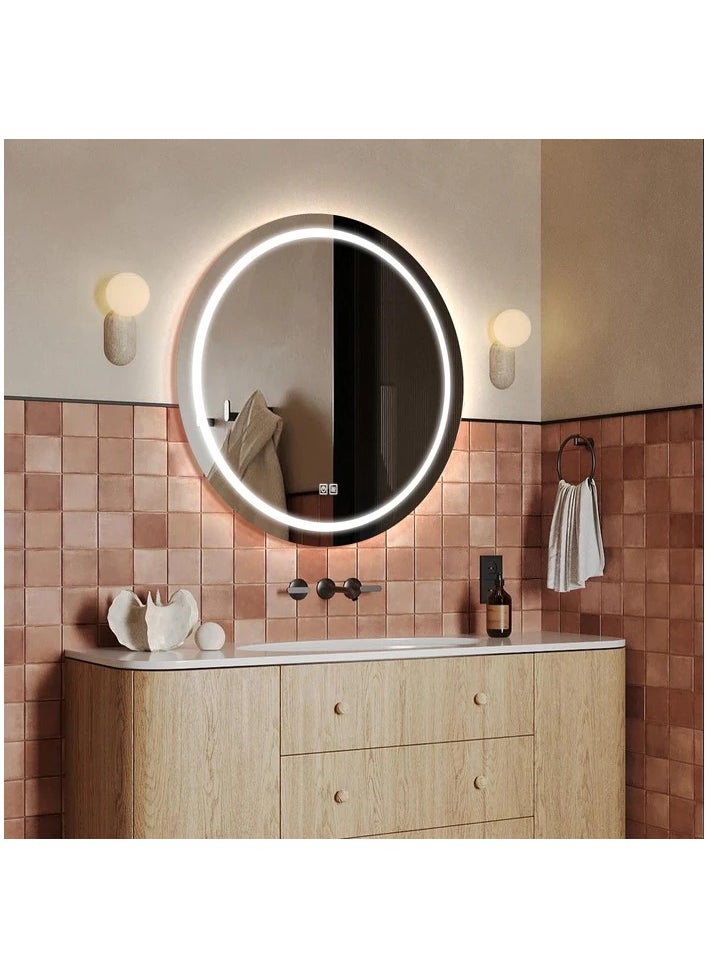 Echo Smart Mirror 60 CM Round Shape LED Bathroom Mirror, Wall Mounted LED Vanity Mirror with touch button backlit Bedroom and Mackup Mirror, Premium quality Corner Edged LED smart Mirror  Ideal for Bathroom, Kitchen, Bedroom, living room, hallway