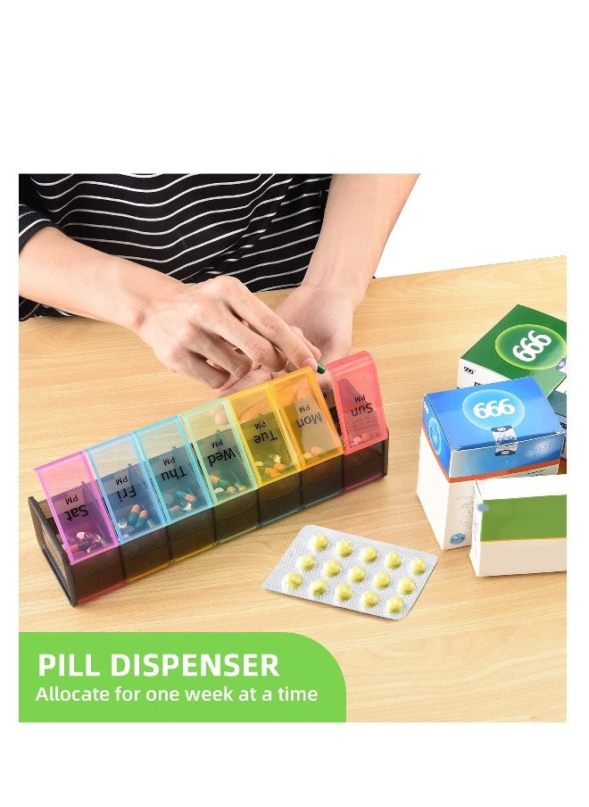 Extra Large Weekly Pill Organizer, 7 Day AM/PM Pill Case with XXL Compartment for Fish Oils, Travel-Friendly Medicine Organizer Pill Planner for Vitamins, Supplements