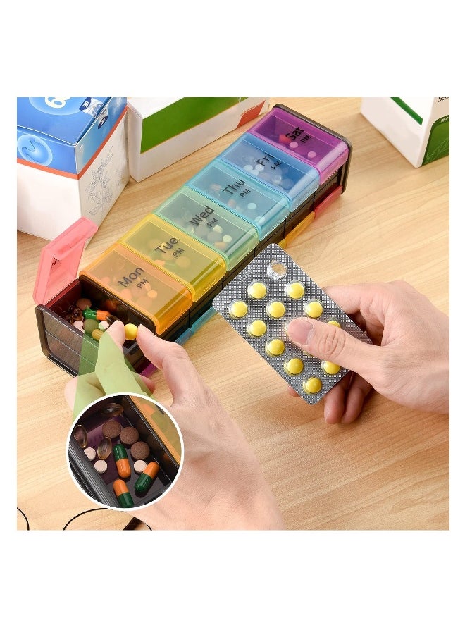 Extra Large Weekly Pill Organizer, 7 Day AM/PM Pill Case with XXL Compartment for Fish Oils, Travel-Friendly Medicine Organizer Pill Planner for Vitamins, Supplements