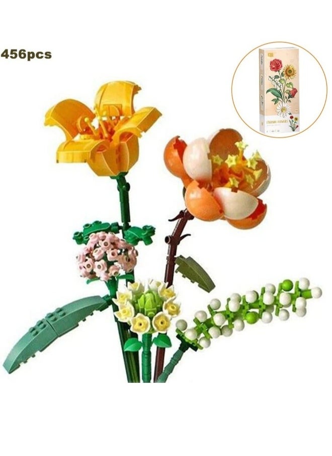 Flower Bouquet Building Blocks, Creativity Artificial Flowers Building Toy Set Flower Building Block Set for 6+ Kids, Gift for Children, Friends, Families (without Vase)