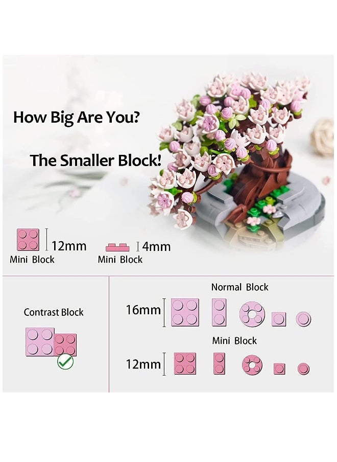 Cherry Bonsai Tree Building Sets for Girls, MAKINGTEC Mini Building Blocks of Cherry Blossom Bonsai Tree kit,426pcs Mini Bricks Sakura Tree House, Good Gift Choice for Kids and Adults.